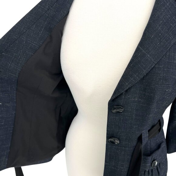 Classiques Entier Wool Linen Tie Waist Blazer Jacket Navy Blue Size 6 - Picture 7 of 14